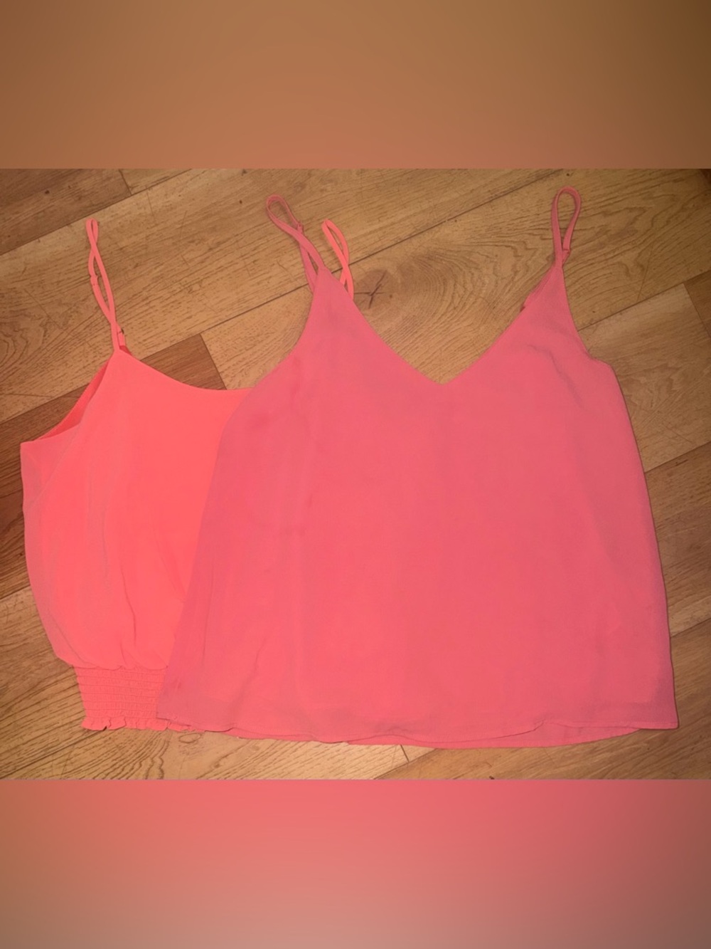 1 Pink & 1 Coral Colored Spaghetti Strap Blouse Bundle